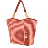 Sac en toile rayé à pendentifs frangés
